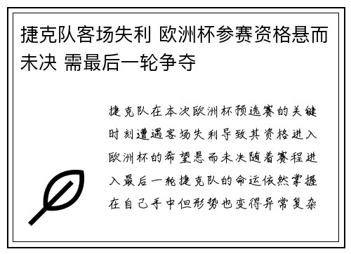 捷克队客场失利 欧洲杯参赛资格悬而未决 需最后一轮争夺